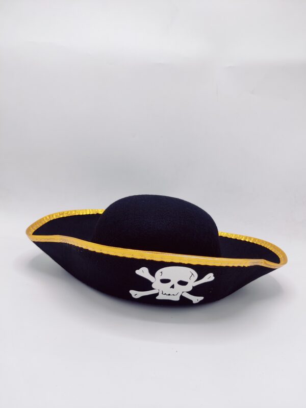 Pirate Captain Hat for Kids - Black Skull Design with Golden Trim